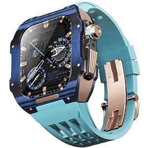 OFWAX Koolstofvezel Horloge Case Rubberen Band, Voor Apple Horloge Band 44/45mm 9 8 7 6 5 4 SE Serie, Mannen Vrouwen Modieuze Sport Horloge Bandjes Upgrade Modificatie Kit, 45mm, agaat