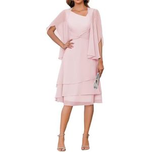 2 Stuks Moeder van de Bruid Jurk voor Bruiloft 3/4 Mouwen Chiffon Avond Prom Jassen met Jas, roze, 32