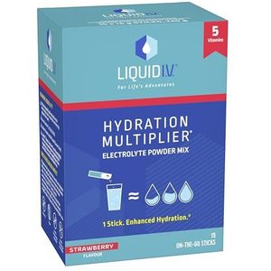 Liquid I.V. Hydration Multiplier Strawberry Flavour Elektrolyten Poeder met 5 Vitamines zorgt voor meer hydratatie - 15 sticks
