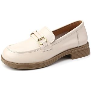 Sekiueo Dames Chunky Loafers Casual Dress Schoenen Voor Werk Kantoor Zakelijk Instappers Ronde Neus Lage Hak,Beige,35 EU