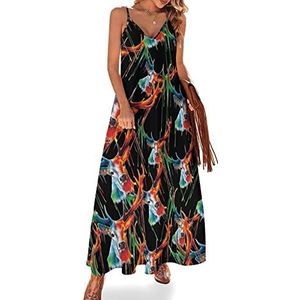 Aquarel rendier dames zomer maxi-jurk V-hals mouwloze spaghettiband lange jurk