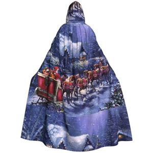 Womens Mens volledige lengte carnaval cape met capuchon cosplay kostuums mantel, 185 cm sneeuw nacht kerstman en herten