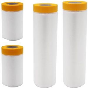 JRSHIRLEYLTD 4 rollen afdekfolie, zelfklevende schilderfolie, 4 maten afdekband, schilderfolie voor schilderwerk, meubelbescherming, vloerbescherming
