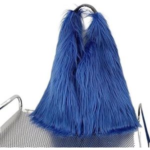 GSJNHY Winter pluizige pluche dames schoudertas zachte nepbonttassen voor vrouwen te grote handtas winter gezwollen shopper draagtas puffer draagtas (kleur: blauw, maat: 50 x 5 x 60 cm)