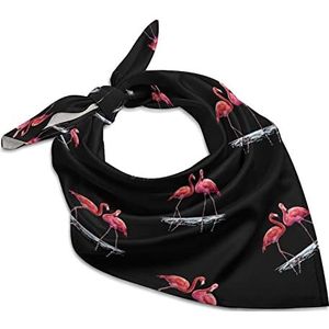 Flamingo waterbandana's voor mannen en vrouwen, vierkante kop, zijden sjaal, lichtgewicht wikkelhals, zakdoek, halsdoek, 45,7 x 45,7 cm