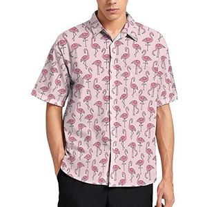 Flamingo's in roze zomer herenoverhemden casual korte mouwen button down blouse strand top met zak XL