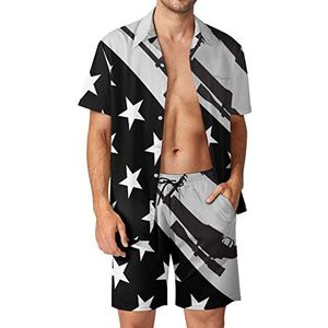 Amerikaanse vlag geweren Hawaiiaanse sets voor mannen button down korte mouw trainingspak strand outfits M