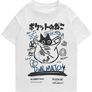 LUOGE Hip Hop T-Shirt Mannen Streetwear Japanse Kanji Grappige Gedrukt T Shirt Mannen Harajuku Katoen Casual Korte Mouw T-shirt Tops-wit 1, M