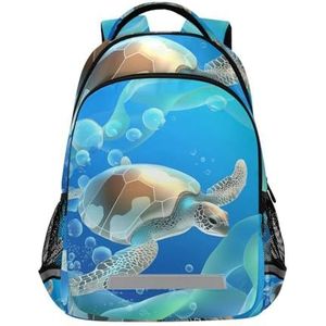 Wzzzsun Blauwe zeeschildpad dier rugzak boekentas reizen dagrugzak school laptop tas voor tieners jongen meisje kinderen, Leuke mode, 11.6L X 6.9W X 16.7H inch