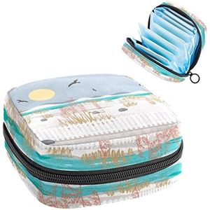 Sea Haver Landschap,Periode Pouch Draagbaar,Tampon Opbergtas,Tampon Houder voor Portemonnee Vrouwelijke Product Organizer, Meerkleurig, 4.7x6.6x6.6 in/12x17x17 cm