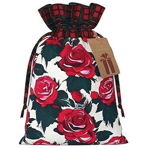 Rose Flower Picture Chic Trekkoord Kerst Gift Tassen, Patchwork Jute Pull-String Tassen, Herbruikbaar.