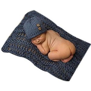 Pasgeboren Baby Meisje Jongen Gehaakte Gebreide Kostuum Foto Fotografie Prop Hoeden Outfits (5), Blauwe Wrap & Hoed, Eén Maat