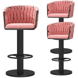 DangLeKJ Moderne fluwelen barkrukken - set van 3 geweven barkrukken met rugleuning draaibaar, in hoogte verstelbare keukenbarstoelen, in hoogte verstelbaar 45-60 cm, roze
