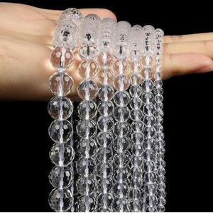 15"" Strand Natuursteen Kralen Facet Witte Bergkristallen Ronde Losse Kralen Voor Sieraden Maken Armband Hals 4-12mm-Wit-6mm