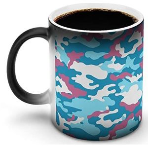 Roze En Blauwe Camouflage Warmte Veranderende Koffie Mok Keramische Warmtegevoelige Magische Grappige Gift voor Vrouwen Mannen 12oz