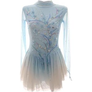 Blauw,11/13,PONNYC Meisjes Schaats Wedstrijdjurk Dames Kunstschaats Rokken Met Open Rug Handgemaakte Turnpakjes Voor Ritmische Gymnastiek Glanzende Kristallen Buiten Sport Kleding