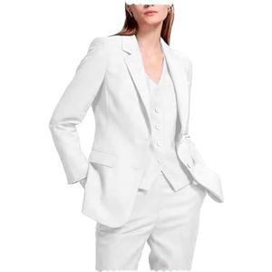Vrouwen 3-delig pak piek revers broekpak zakelijke casual outfits bruiloft zakelijke formele kantoor dame outfits, Wit, L