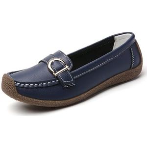 WDUDSUDUW Vrouwen Klassieke Lederen Loafers Casual Slip-On Boot Schoenen Comfortwalking Mocassins Zachte Zool Schoenen, E Donkerblauw, 38 EU
