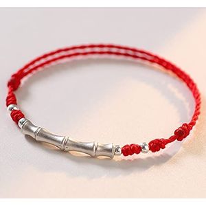 Dames armband, jongens armband Sterling zilveren armband enkelbandje rode koord armband zilveren bamboe bedelarmband handgemaakte string rode geluksarmband for vrouwen mannen, rood, enkelbandje (Colo