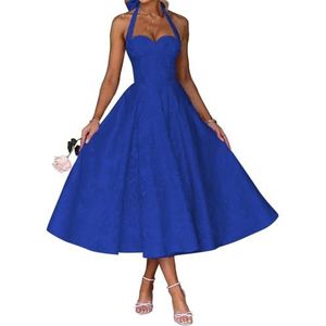 AHERKLL Spaghetti Bandjes Bruidsmeisjes Jurken Jacquard Satijn Halter Formele Avond Feest Maxi Jurk HAH046, koningsblauw, 32