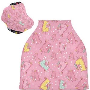 Schattige roze eenhoorn rekbare babyautostoelhoes luifel verpleeghoezen zacht ademend winddicht sjaal wisselkussen voor winter baby borstvoeding jongens