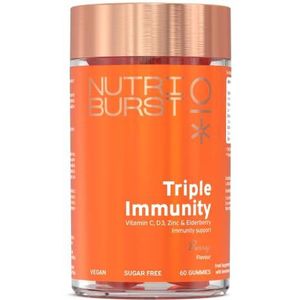 Nutriburst Triple Immunity - Liposomale vitamine C (100 mg), D3 (20 µg), zink (7,5 mg) + vlierbessenextract - ondersteuning voor immuun- en welzijn - veganistisch, suikervrij supplement - 60