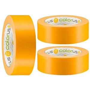 Colorus 3 x goudband, afplakband, 38 mm x 50 m, 90 dagen UV-papier, plakband voor binnen en buiten, afplakband, goud, scherpe randen, dunne schildertape, plakband voor lak