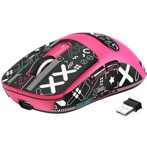 VGN Game Power x Attack Shark X3 Superlight Draadloze Gaming Muis, 49 g Ultralichte Esports Mouse, 26000DPI, PAW3395 Sensor, 2.4G/BT/bedraad, G502, Griptapeset, tot 200 uur accu, bessenrood