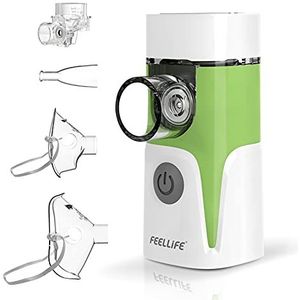 FEELLIFE inhalator vernevelaar, inhalatieapparaat effectief bij aandoeningen van de luchtwegen, inhalatieapparaat voor kinderen en volwassenen, met muziekfunctie en 2 medicijnbekers