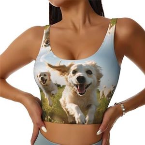 ZXERTG Leuke honden print atletische tanktops, hoge ondersteuning, ideaal voor high-impact workouts, yoga en hardlopen, Zwart, S