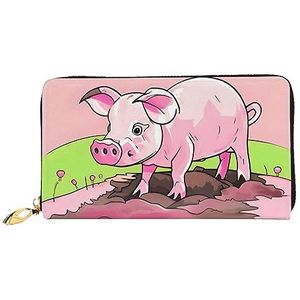 AthuAh Roze Pigletwomen'S lange portemonnee, reisportemonnee en lange portemonnee met grote capaciteit, portemonnee met rits, 19 × 10,5 cm, Zwart, Eén maat