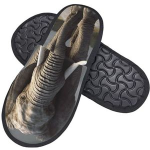 HerfsT 3d olifantenprint harige pantoffels voor vrouwen mannen pluizige traagschuim pantoffels winter pluche huis slippers M, Zwart, Medium
