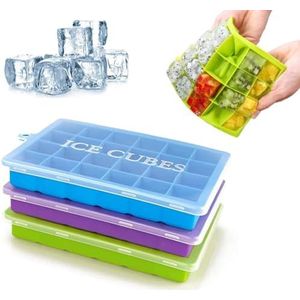 3 Pak Silicone Ice Cube Tray met deksel, herbruikbare Clear Ice Maker voor koelkast, kleine blokjes water vormen voor babyvoeding en dranken