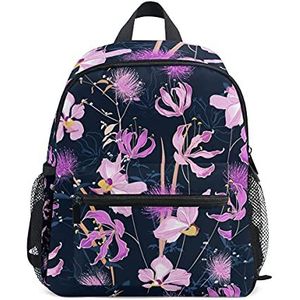 Veel mooie bloemen zwarte kleine rugzak boekentas mini schoudertas voor 1-6 jaar reizen jongens meisjes kinderen met borstband clip fluitje