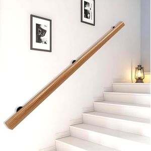 Generic Houten trapleuning leuning kit - antislip ronde trapleuningen steunstang met beugel - complete houten handgreep voor trap (wit, 120 cm) (houtkleur, 360 cm)