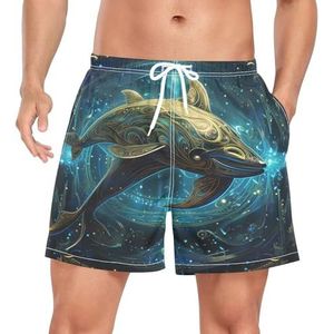 Niigeu Art Digital Dolphin Fish zwembroek voor heren, sneldrogend, met zakken, Leuke mode, L