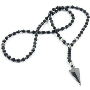 Nieuwe geometrische driehoek hanger mat zwarte agaat kralen kettingen voor mannen jongen natuur steen Fashioin nek