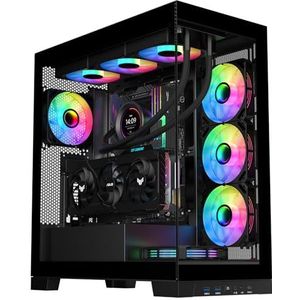 SAMA NEVIEW 4503 Mid Tower PC-hoes met dubbele gehard glaspanelen, 4 × 120 mm ARGB-ventilatoren vooraf geïnstalleerd, ATX pc-hoes met hoge luchtstroom voor PC Gaming, USB 3.0 × 2, Type-C-poort