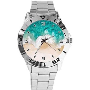 Crystal Ocean Wave Design Analoog Polshorloge Quartz Zilveren Wijzerplaat Klassieke Roestvrij Stalen Band Dames Heren Horloge