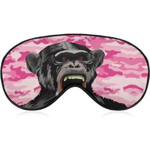 Angry Roaring Black Chimpansee-aap camouflage roze slaapmasker met verstelbare riem, comfortabel zacht oogmasker, slaaphulp, lichtblokkerende oogmaskers