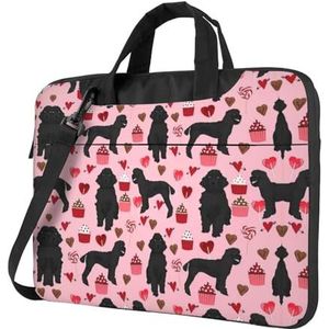 SSIMOO Grote witte stip stijlvolle en lichtgewicht laptop messenger bag, handtas, aktetas, perfect voor zakenreizen, Roze Poedels Honden, 14 inch