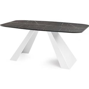 WFL GROUP Eettafel Monte Wit in moderne stijl, rechthoekige tafel, uittrekbaar van 180 cm tot 220 cm, gepoedercoate witte metalen poten, 180 x 90 cm (zwart marmer, 160 x 80 cm)