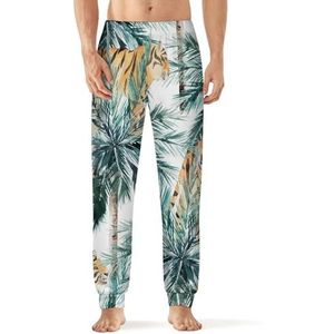 Tropische palmbomen tijger heren pyjama broek zachte lounge bodems met zak slaap broek loungewear