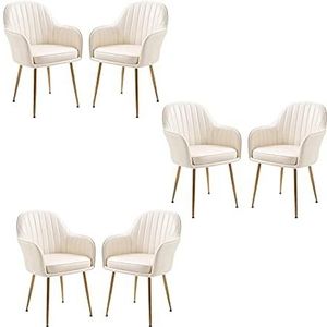 GEIRONV Metalen benen dineren stoelen set van 6, moderne lederen hoge achterkant gewatteerde lounge stoelen woonkamer appartement balkon fauteuil Eetstoelen (Color : White)