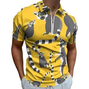 Ringstaart Lemur Half Zip-up Polo Shirts Voor Mannen Slim Fit Korte Mouw T-shirt Sneldrogende Golf Tops Tees 4XL