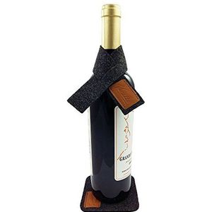 Venetto Set voor wijn wijnmanchet druppelstopper wijnkraag sjaal druppelvanger met onderzetter van vilt met echt lederen applicaties (gemêleerd zwart)