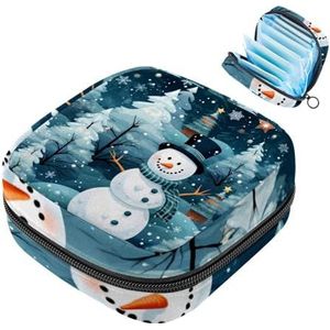 MUOOUM Kerst Sneeuwpop Patroon Maandverband Opbergtas Menstruatie Pad Tas Draagbare Menstruatie Cup Pouch met Rits voor Tiener Meisjes Vrouwen Dames