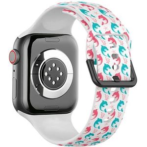 Zachte sportband compatibel met Apple Watch 42 / 44 / 45 / 49 mm (schattige dolfijnen onderwater) siliconen armband accessoire voor iWatch