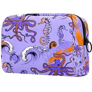 Octopus Zeepaardje en zeereizen Toilettas met paarse print Make-uptas met ritssluiting voor Dames Cosmetische reisorganisator