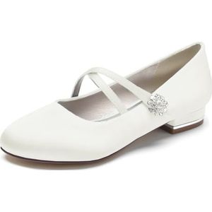 Womens Trouwschoenen Voor Bruid Ballet Flats Cross Strap Ballet Pumps Ronde Neus Satijnen Partij Bruidsschoenen,ivoor,36 EU